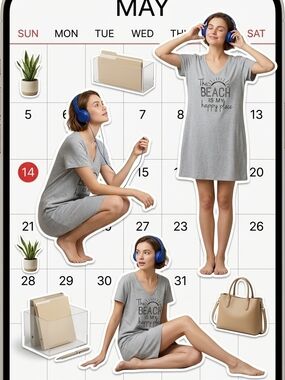 Gray V-Neck Jersey Tee+- 'The Beach Is My Happy Place'